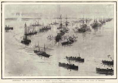 ¡Adiós! El Último Saludo de la Armada a la Reina Victoria, el Alberta pasando por la Flota en Spithead de William Lionel Wyllie